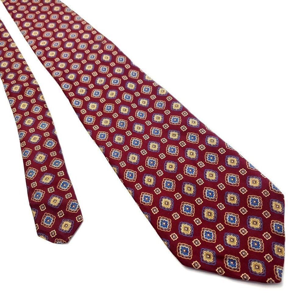Aquascutum Red Silk Tie Woven Wide Geometric